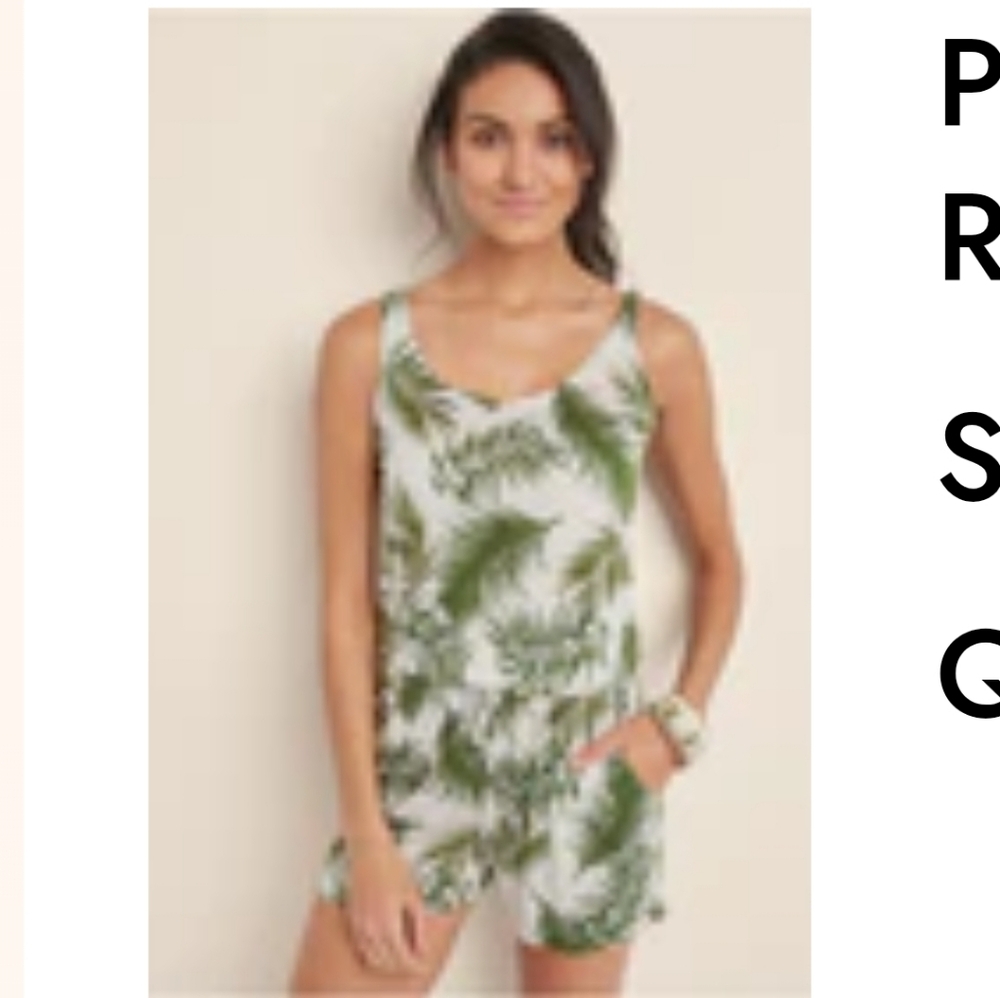 VENUS Lascana Palm Leaf Print Sleeveless Romper. Has side pockets. NIB Size 1X